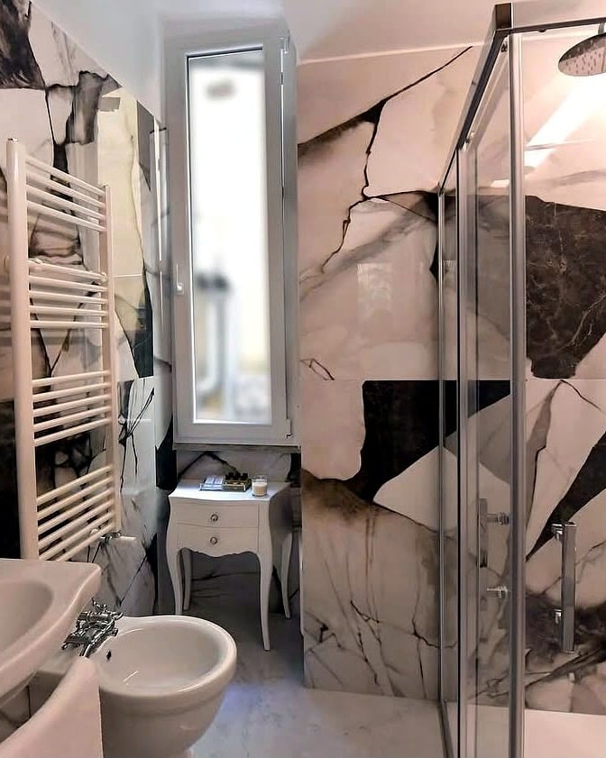 Vatican Apartment — marble bathroom